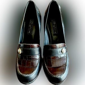 Brighton Black and Brown Slip on Dress Shoes Block Heel size 81/2